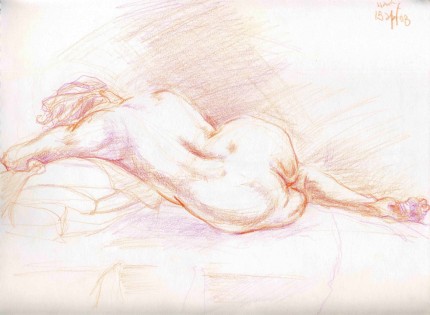 Red Pencil Reclining Nude